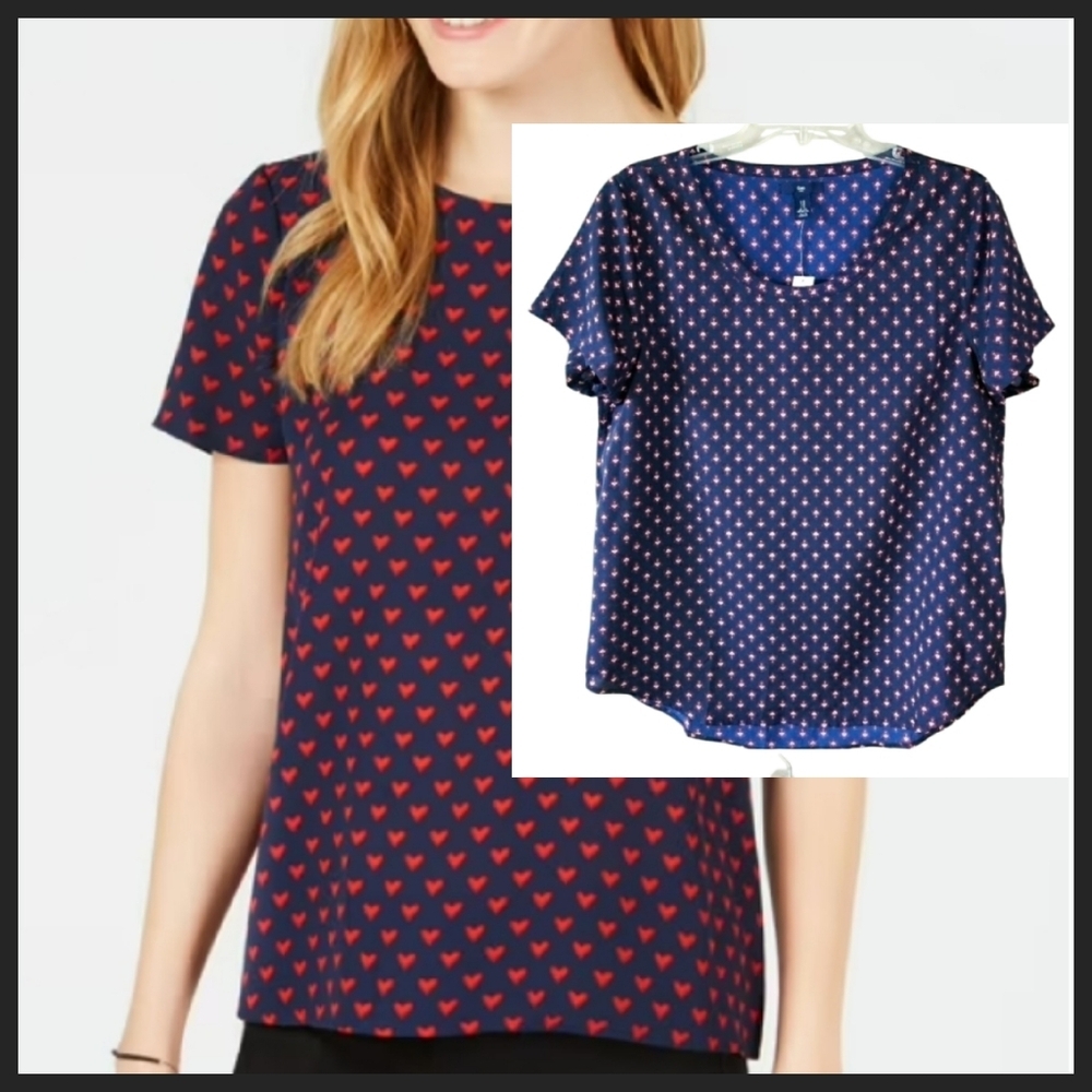 NEW! GAP FACTORY Navy Printed Short Sleeve Pullover Top Medium.